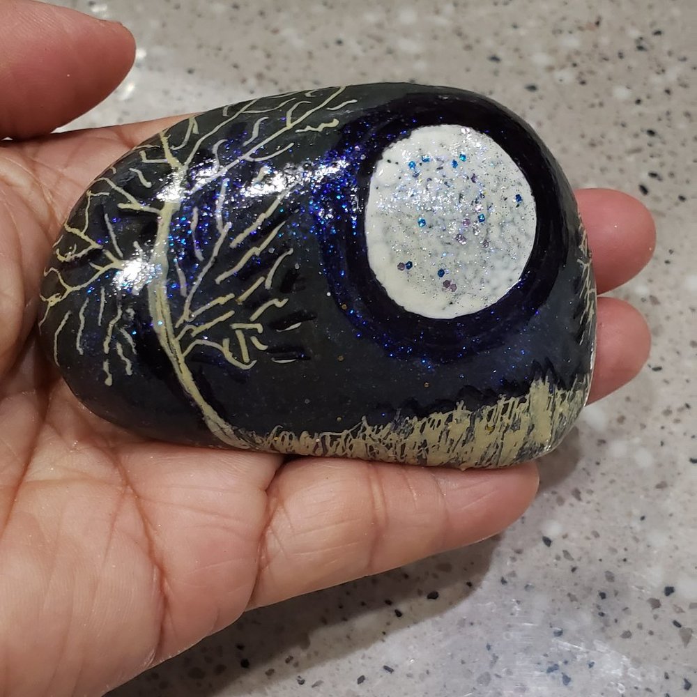 Painted RIVER ROCK . Color blue Night - Picture 2 of 9